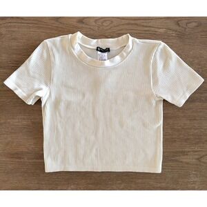 Zara Ribbed Slim Fit‎ Crop Top-Short Sleeve T-shirt-Cream Color, Size M-L, NWOT